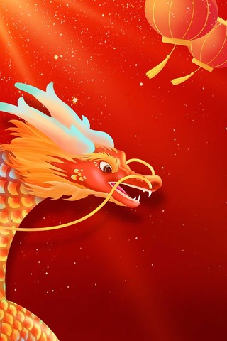 红色国潮风中国二月二龙抬头万象更新春季海报背景